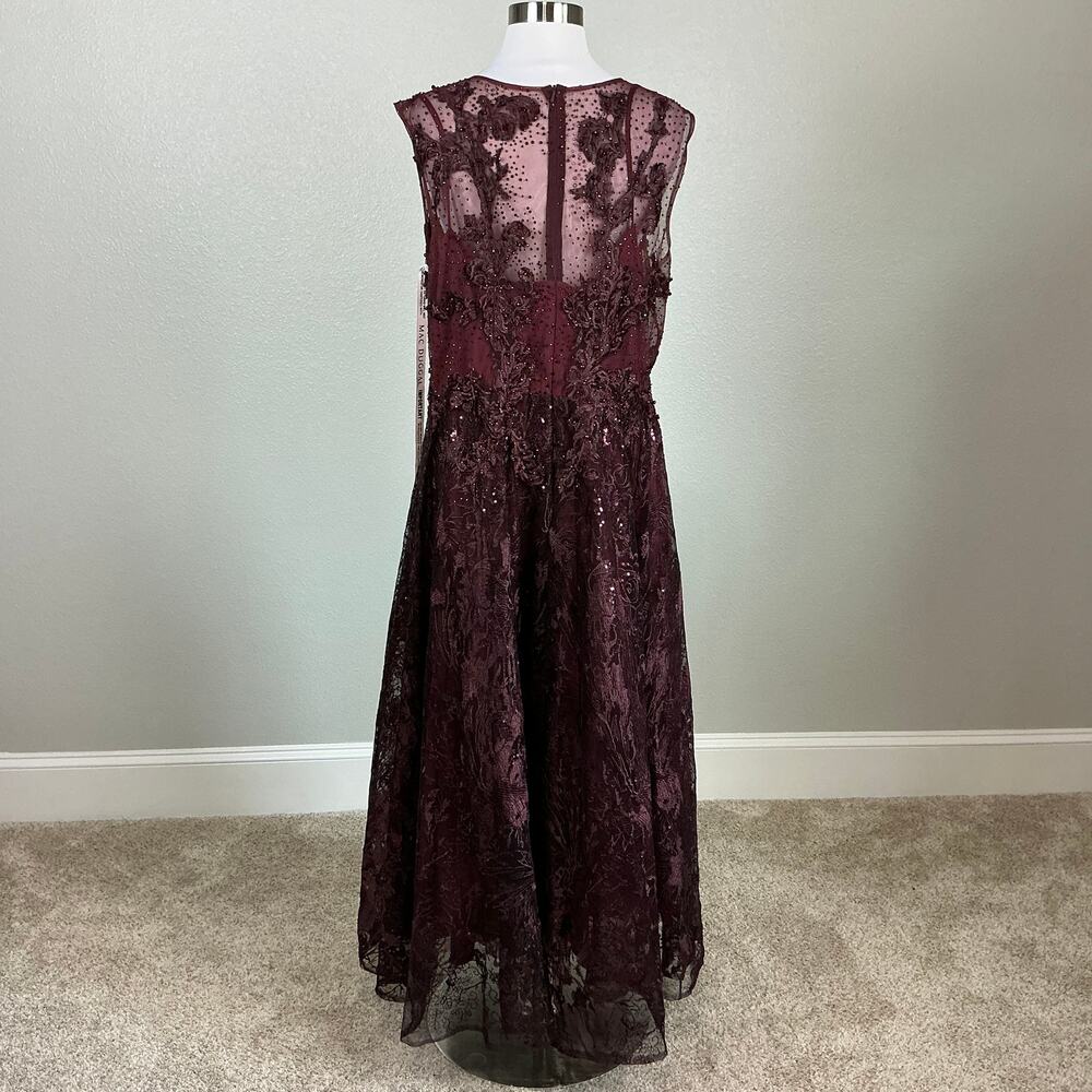 Mac Duggal 20421 Burgundy Red Evening Gown Beaded Lace Tea-Length Dress Size 12 - Picture 7 of 12